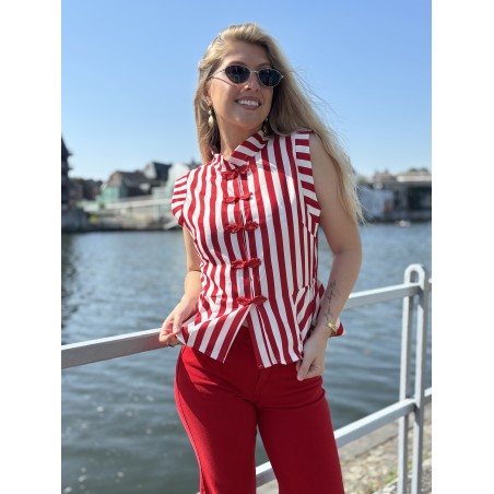 Blouse chic rayée rouge Marissa