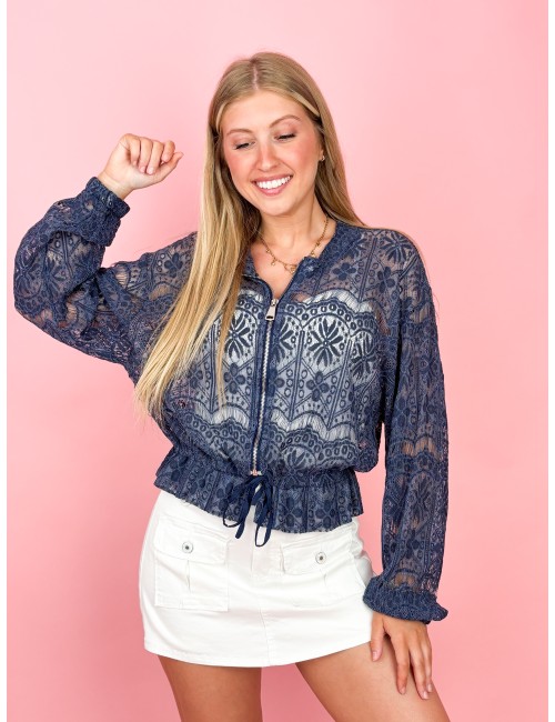 Bomber dentelle chic marine LUANA