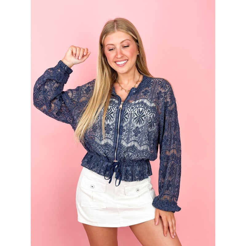 Bomber dentelle chic marine LUANA