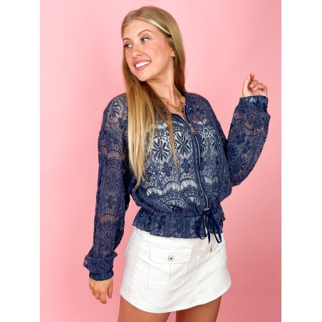 Bomber dentelle chic marine LUANA