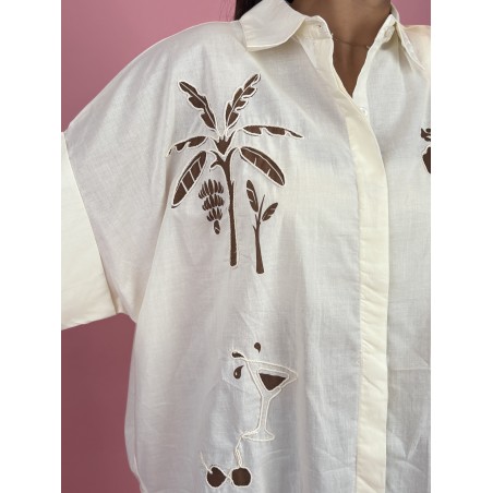 Chemise légère fluide brodée beige Ness