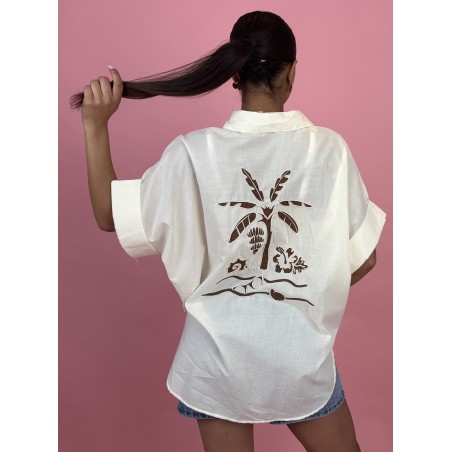 Chemise légère fluide brodée beige Ness