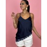 Top léger satiné à dentelle marine Esperenza
