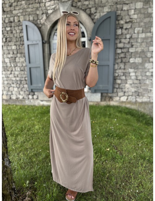 Robe longue à ceinture taupe SANABA