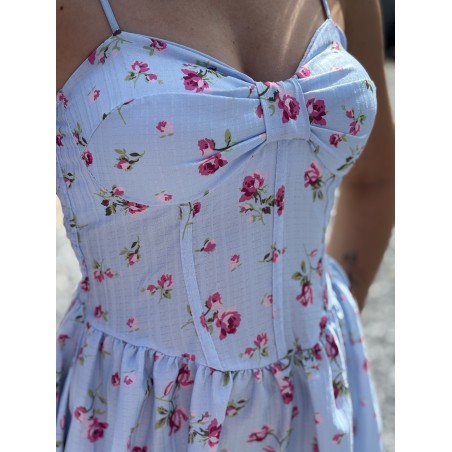 Robe courte légère à fleurs bleue ciel MILENA
