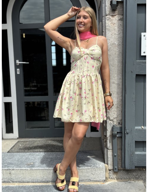 Robe courte légère à fleurs jaune MILENA
