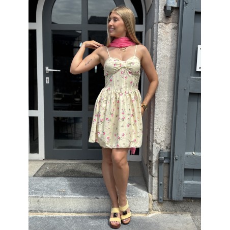 Robe courte légère à fleurs jaune MILENA