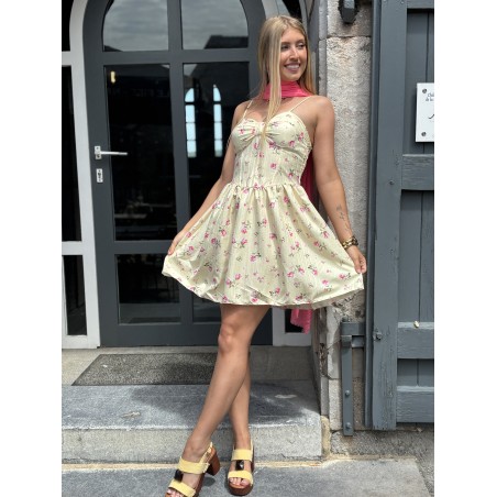 Robe courte légère à fleurs jaune MILENA