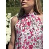 Robe à col montant imprimée de fleurs roses MELODIE