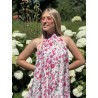 Robe à col montant imprimée de fleurs roses MELODIE