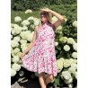 Robe à col montant imprimée de fleurs roses MELODIE