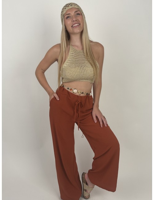 Pantalon fluide et large brique Zoe