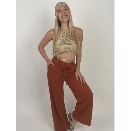Pantalon fluide et large brique Zoe