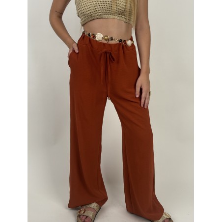 Pantalon fluide et large brique Zoe