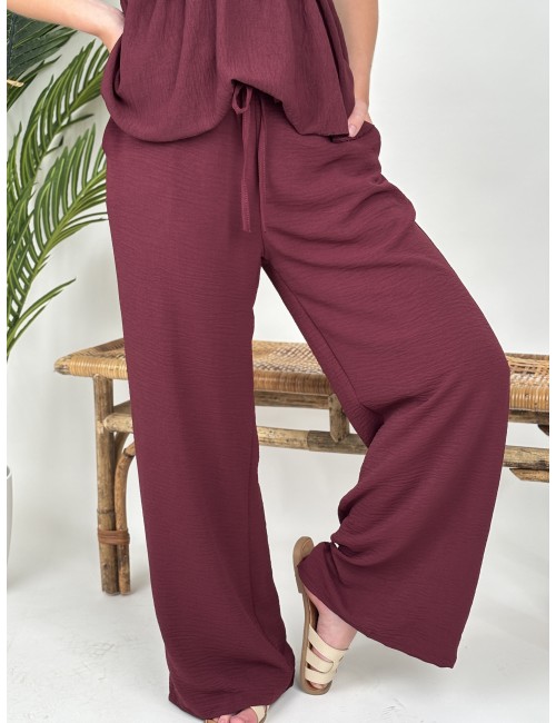 Pantalon fluide et large bordeaux Zoe