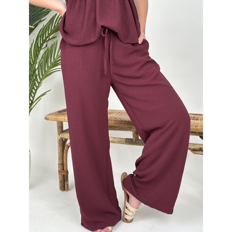 Pantalon fluide et large bordeaux Zoe