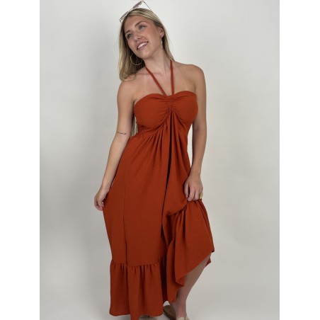 Robe longue à bustier brique JULIE