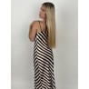 Robe lignée à décolleté beige CASSANDRA