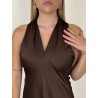 Robe fluide décolleté croisé choco AMANDINE