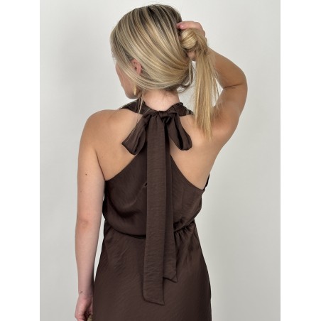 Robe fluide décolleté croisé choco AMANDINE