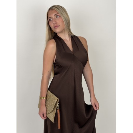 Robe fluide décolleté croisé choco AMANDINE