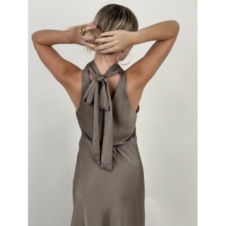 Robe fluide décolleté croisé taupe AMANDINE