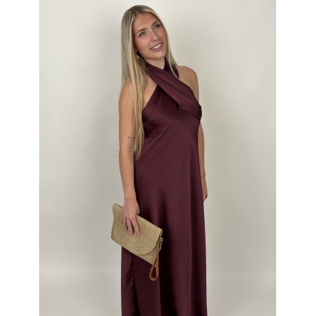Robe fluide décolleté croisé bordeaux AMANDINE