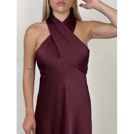 Robe fluide décolleté croisé bordeaux AMANDINE