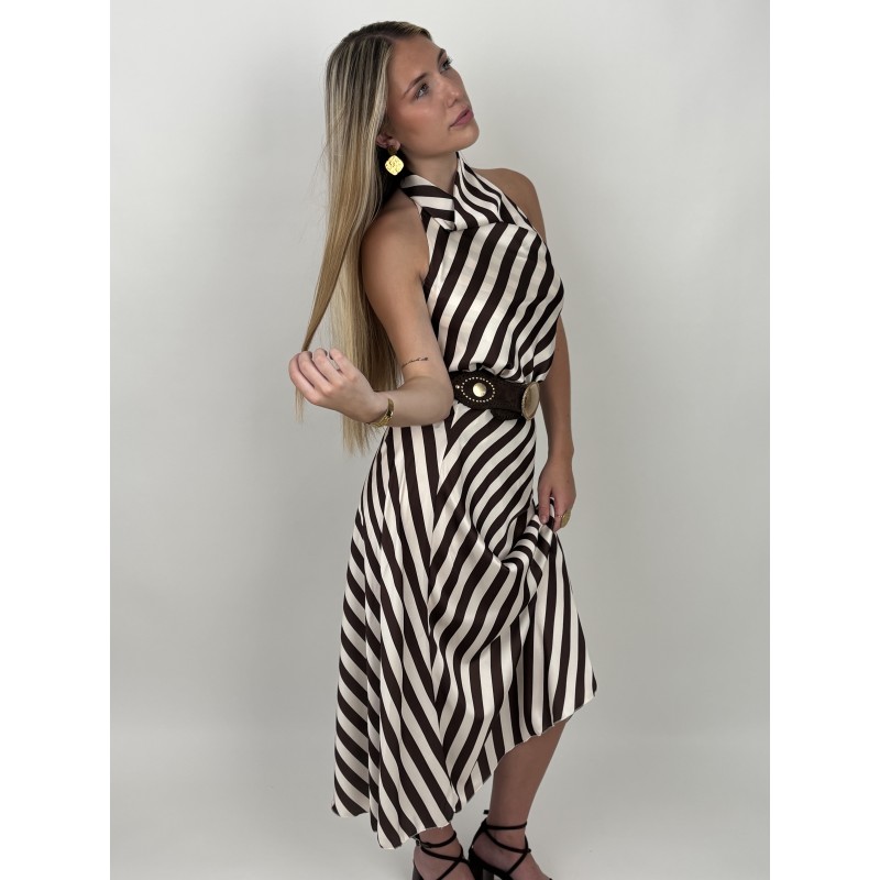 Jupe longue imprimée lignée beige NADEGE