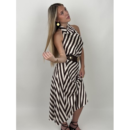 Jupe longue imprimée lignée beige NADEGE