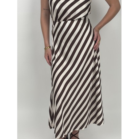 Jupe longue imprimée lignée beige NADEGE