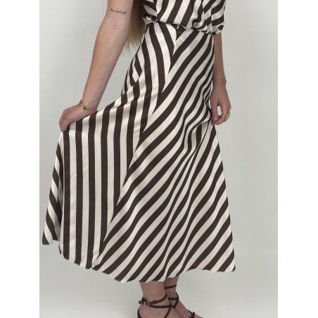 Jupe longue imprimée lignée beige NADEGE