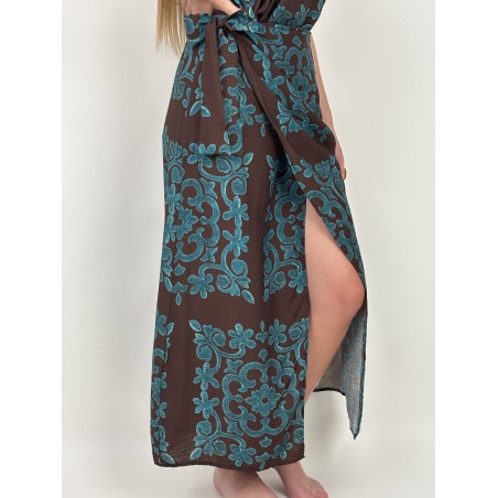 Jupe longue bohème à motifs turquoises DARLENE