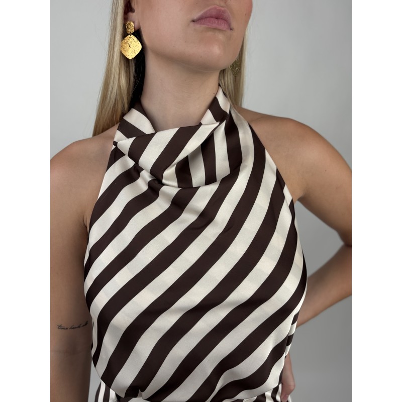 Blouse rayée décolleté drapé beige DALIA
