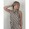 Blouse rayée décolleté drapé beige DALIA
