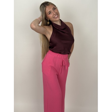 Blouse à décolleté drapé bordeaux LEONIE