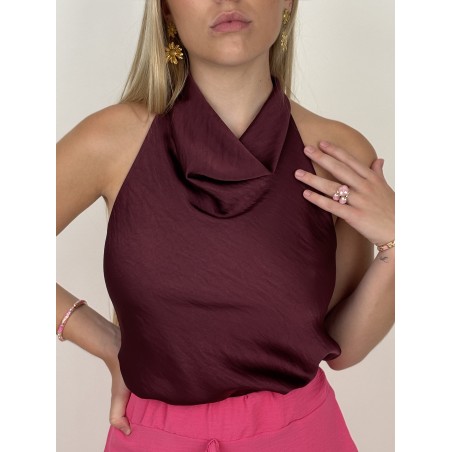 Blouse à décolleté drapé bordeaux LEONIE
