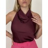 Blouse à décolleté drapé bordeaux LEONIE