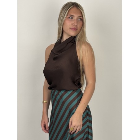 Blouse à décolleté drapé choco LEONIE