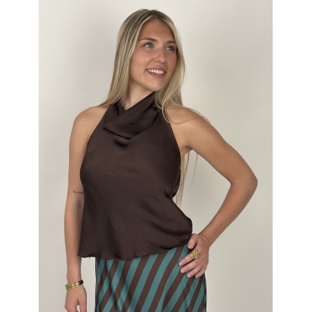 Blouse à décolleté drapé choco LEONIE
