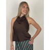 Blouse à décolleté drapé choco LEONIE
