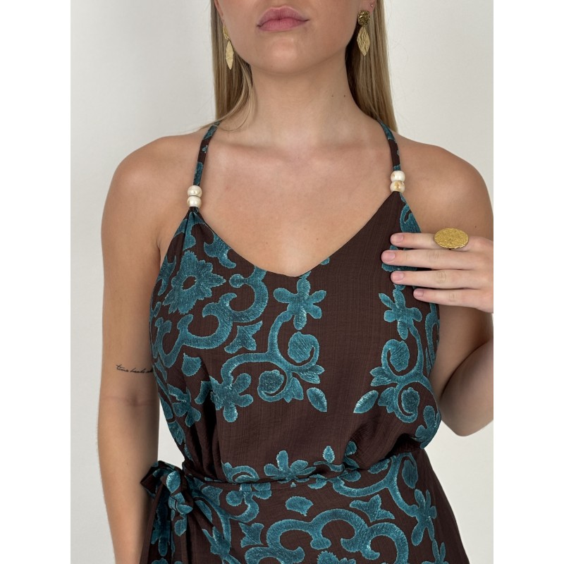Top bohème à motifs turquoises ROSY