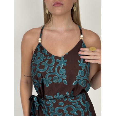 Top bohème à motifs turquoises ROSY