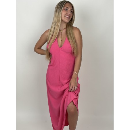 Robe longue décolleté rose fluo LILY