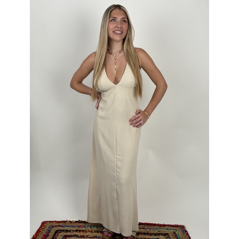 Robe longue décolleté beige LILY