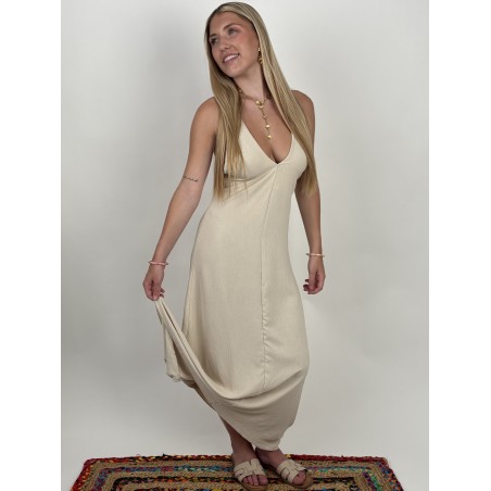 Robe longue décolleté beige LILY