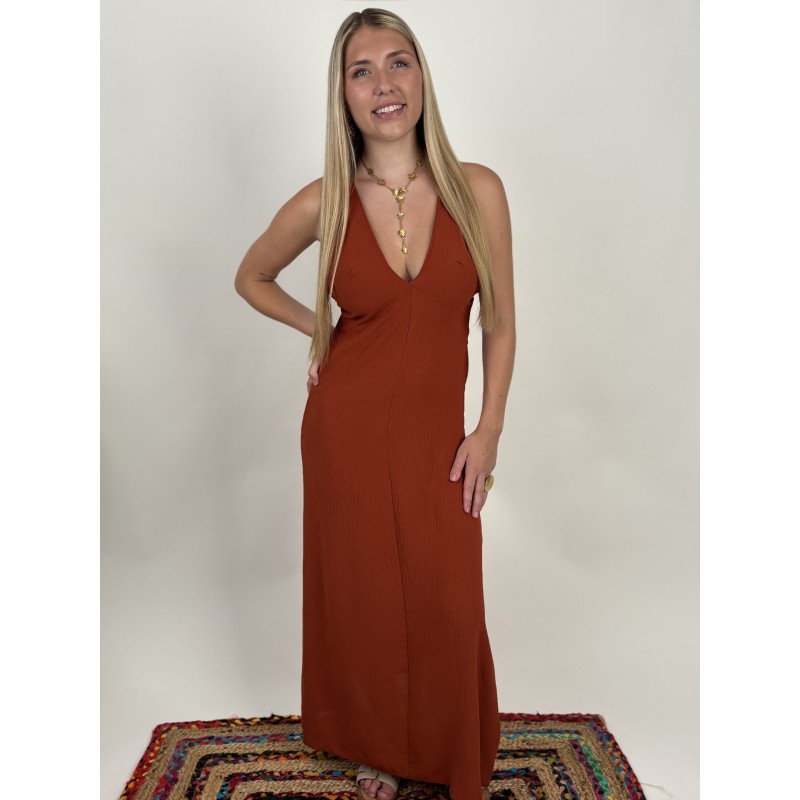 Robe longue décolleté brique LILY