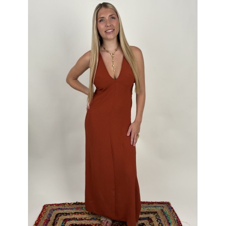 Robe longue décolleté brique LILY