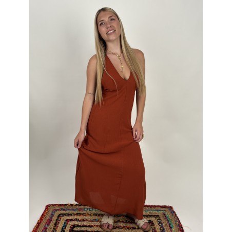 Robe longue décolleté brique LILY
