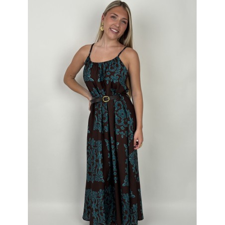 Robe longue légère bohème à motifs turquoises MILA